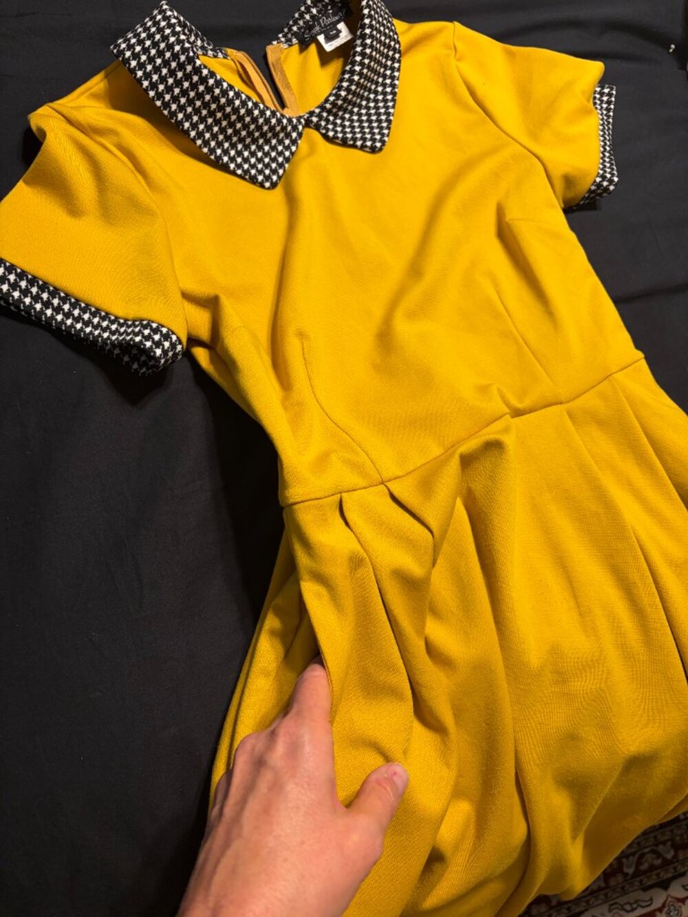 1950s Smak Parlour M Retro Rockabilly Modcloth Dress, Mustard/Houndstooth Collar - Picture 2 of 6